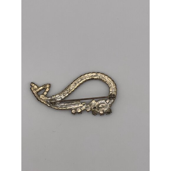 Vintage 2" Whale Brooch Clear Blue Rhinestones - Picture 4 of 8